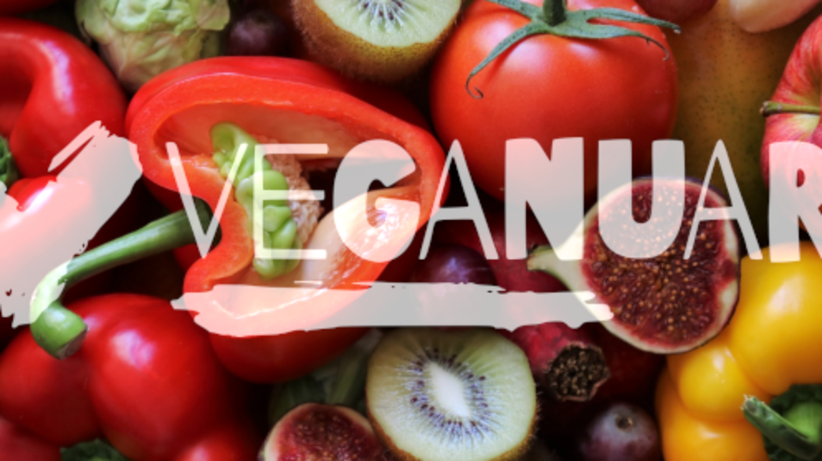 Veganuary Logo mit Bild von Gemüse im Hintergrund (Foto: pixabay.com/pasja1000)