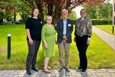 Das neue Präsidium der Diakonischen Konferenz: (von links nach rechts): Hannah Testa (stellvertretende Vorsitzende), Pfarrerin Barbara Bockentin (Schriftführung), Carsten Homann (Vorsitzender) und Dr. Maike Mittelsteiner (Schriftführung). Nicht abgebildet: Susanne Bock (stellvertretende Vorsitzende).