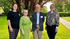 Das neue Präsidium der Diakonischen Konferenz: (von links nach rechts): Hannah Testa (stellvertretende Vorsitzende), Pfarrerin Barbara Bockentin (Schriftführung), Carsten Homann (Vorsitzender) und Dr. Maike Mittelsteiner (Schriftführung). Nicht abgebildet: Susanne Bock (stellvertretende Vorsitzende).