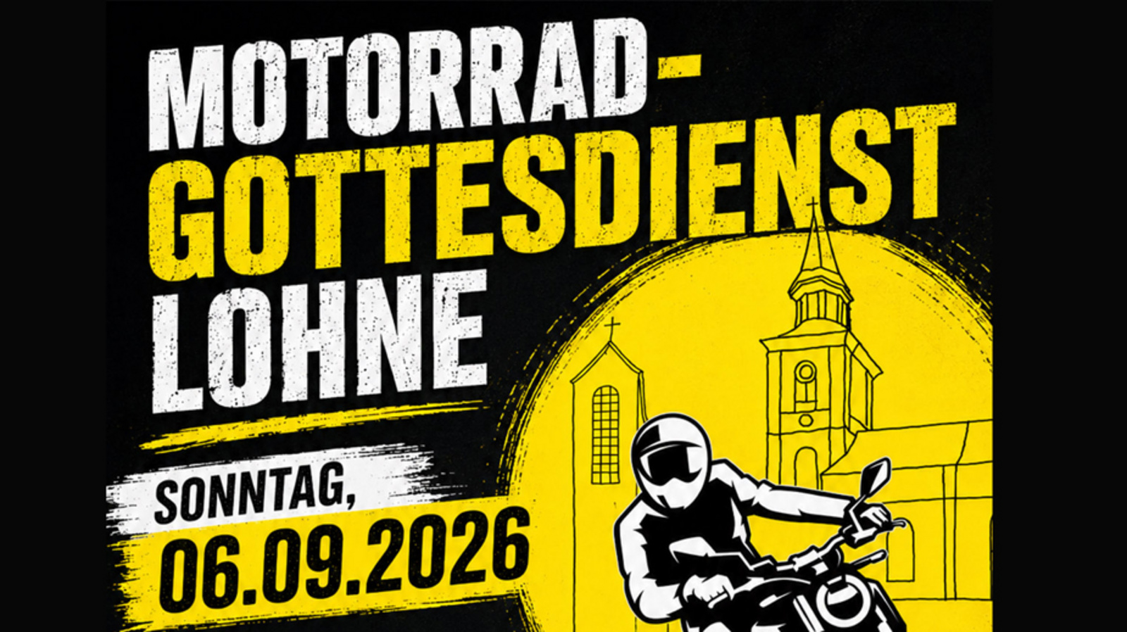 Zu sehen ist das Einladungsplakat zum Motorrad-Gottesdienst am 6. September in Lohne.