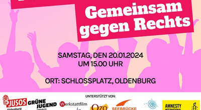 Aufruf zur Kundgebung gegen Rechtsextremismus in Oldenburg am 20. Januar 2024 in Oldenburg. Grafik: Bündnis gegen Rechtsextremismus in Oldenburg