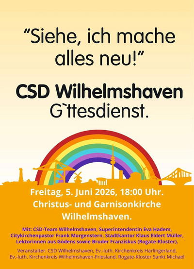 „Siehe, ich mache alles neu!“ – CSD-Gottesdienst am 5. Juni 2026 in der Christus- und Garnisonkirche Wilhelmshaven
