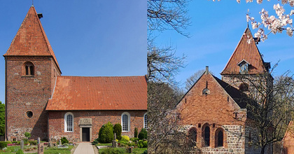 Zu sehen sind links die St.-Ansgari-Kirche in Kirchhatten und rechts die St.-Firminus-Kirche in Dötlingen (rechts)