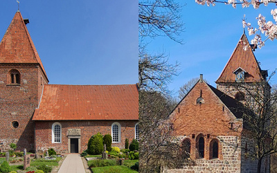 Zu sehen sind links die St.-Ansgari-Kirche in Kirchhatten und rechts die St.-Firminus-Kirche in Dötlingen (rechts)