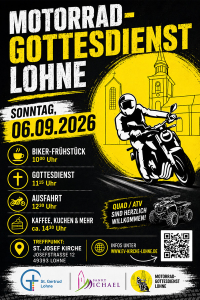 Markenkit: Schrift & Layout Anleitung Zu sehen ist das Einladungsplakat zum Motorrad-Gottesdienst am 6. September in Lohne.